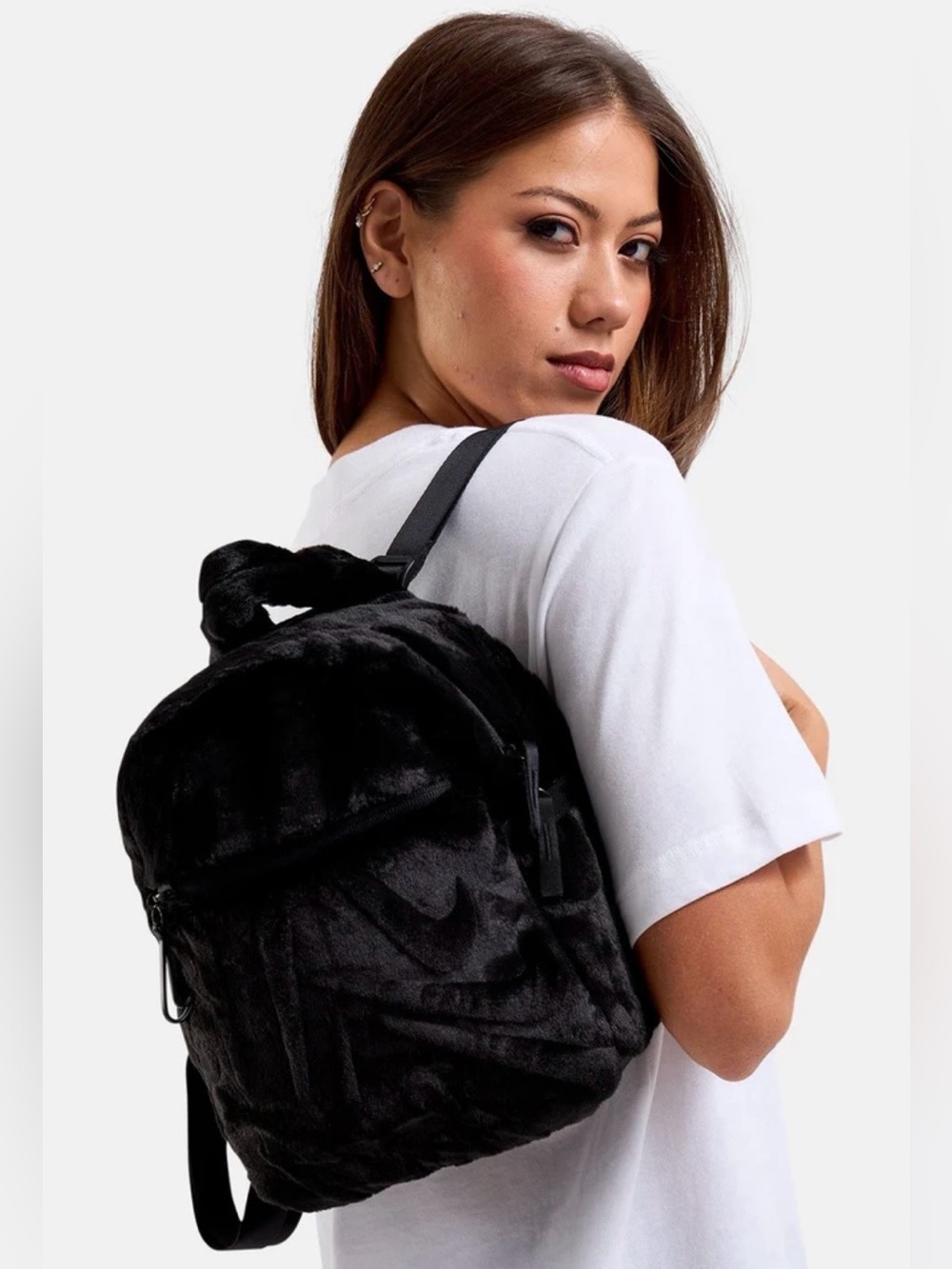 Nike Sportswear Futura Faux Fur MINI Backpack-BLACK | NWT